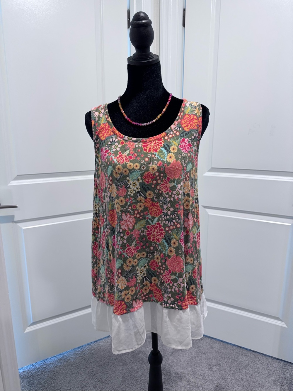 Matilda Jane Floral Layered Scoop Tank Top - Pink, Green & White